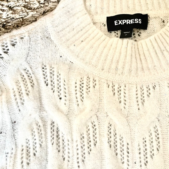 Express White Sequin Metallic Sweater - Picture 4 of 4
